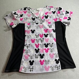 Disney Mickey Mouse Scrub Top Womens Medium Medical Nursing Short Sleeve